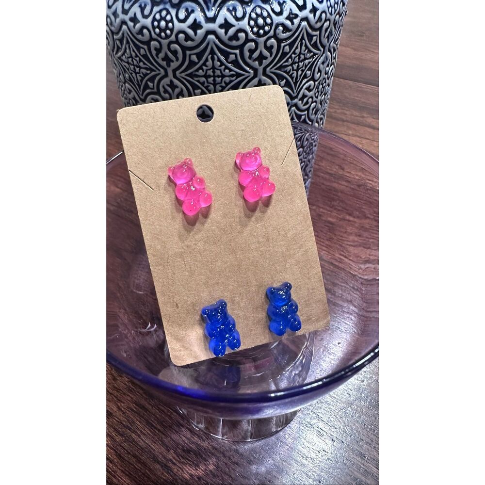 2 Pairs Of Gummy Bear Earrings Pink & Blue 90’s Classics